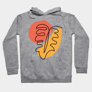 Monstera leaf line art in orange red Hoodie